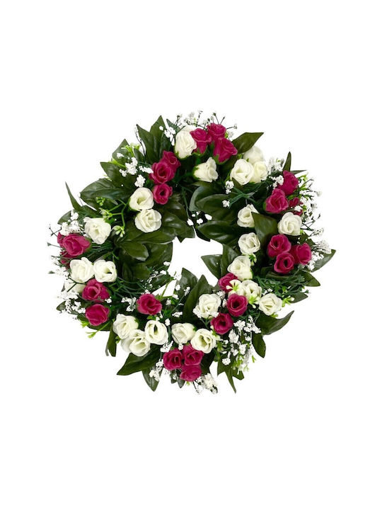 Lukia Στεφάνι από Τεχνητά Φυτά Τριαντάφυλλο Μπορντώ με Λευκό 30cm