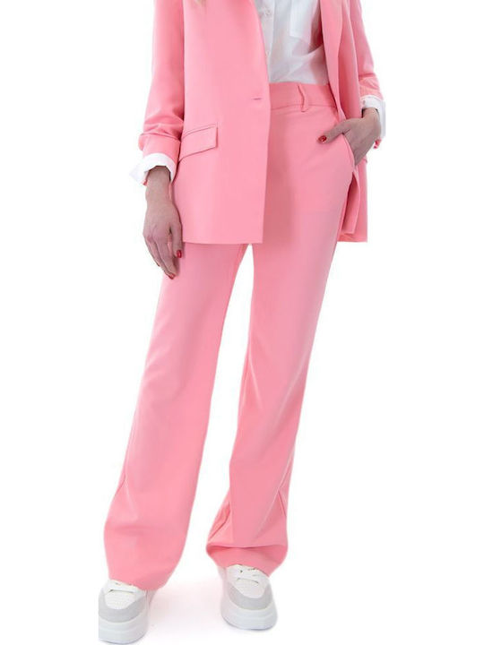 Damen Hochbund Pantaloona in Breit Bein Stil Rosa (s24t8313-rosa)