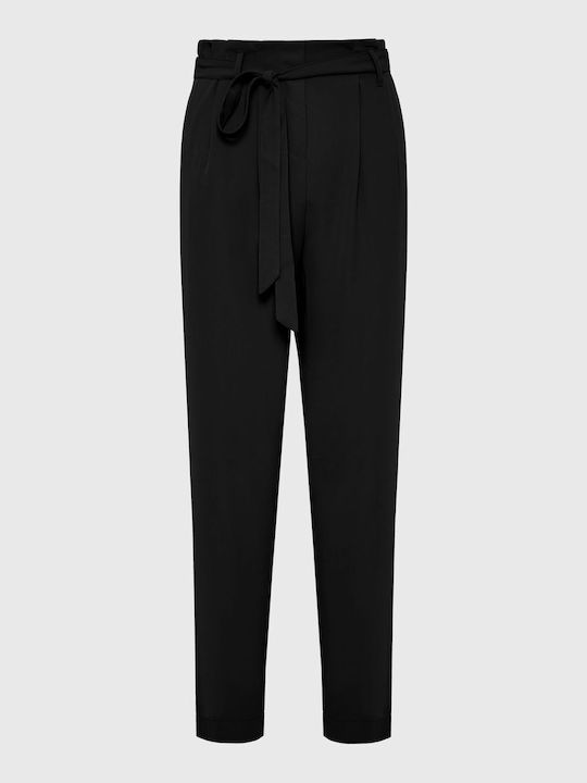 Funky Buddha Women's Fabric Trousers with Elastic in Regular Fit Black