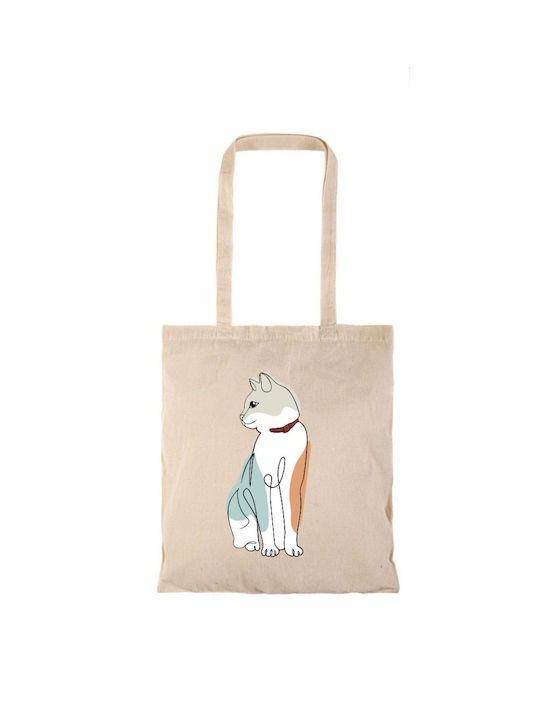 CAT Βαμβακερή Τσάντα για Ψώνια σε Μπεζ χρώμα