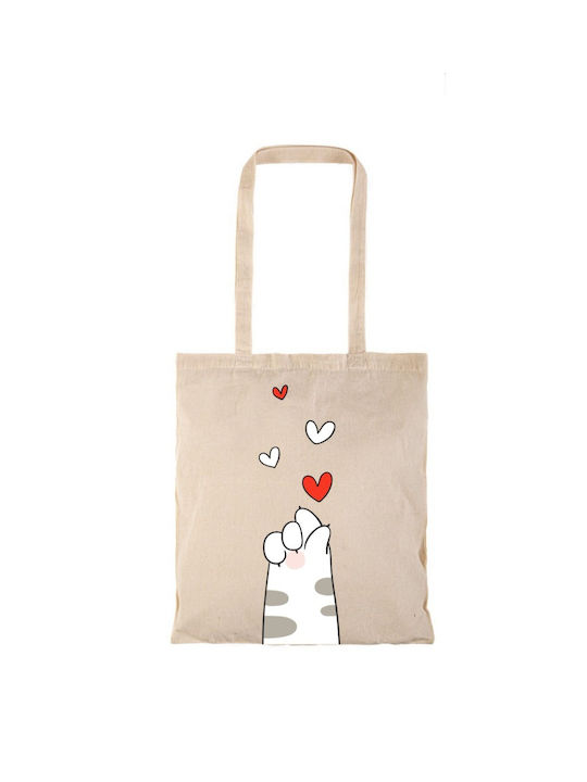 CAT Βαμβακερή Τσάντα για Ψώνια σε Μπεζ χρώμα