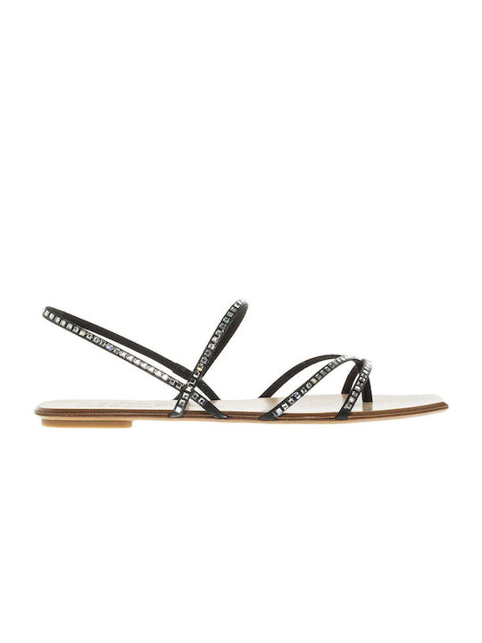 Pedro Garcia Leather Women's Flat Sandals in Black Color