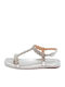 Leather Women's Flat Sandals in Silver Color