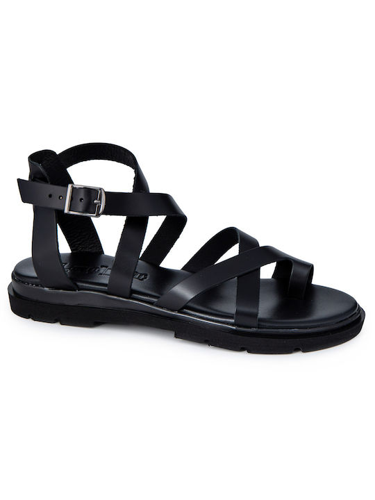 Lady Leather Women's Flat Sandals in Black Color