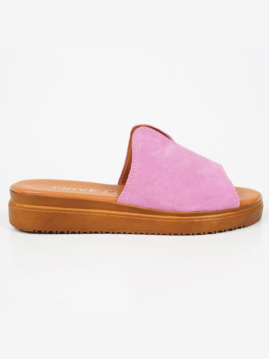 Piazza Shoes Δερμάτινα Γυναικεία Σανδάλια Flatforms σε Ροζ Χρώμα