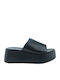 Leather Women's Flat Sandals in Black Color