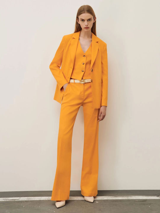 Marella Damen Hochtailliert Leinen Palazzo-Hose Orange