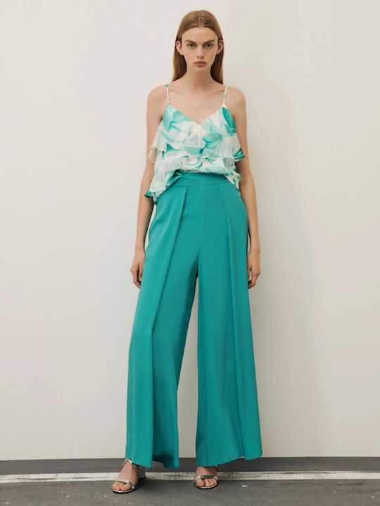 Marella Women's Crepe Trousers with Elastic Emerald