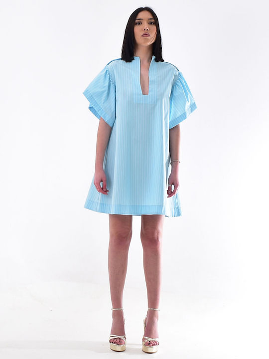 Mini Dress with Ruffle Blue