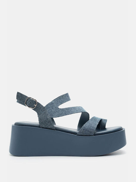 Luigi Women's Ankle Strap Platforms Blue