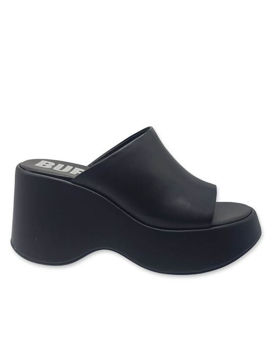 Buffalo Women's Synthetic Leather Platform Wedge Sandals Black