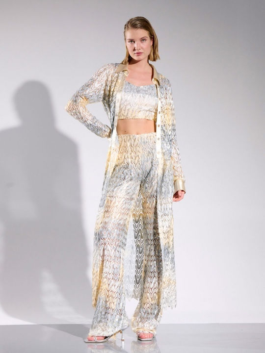 Matis Fashion Women's Crop Top with Straps & Zipper Gold