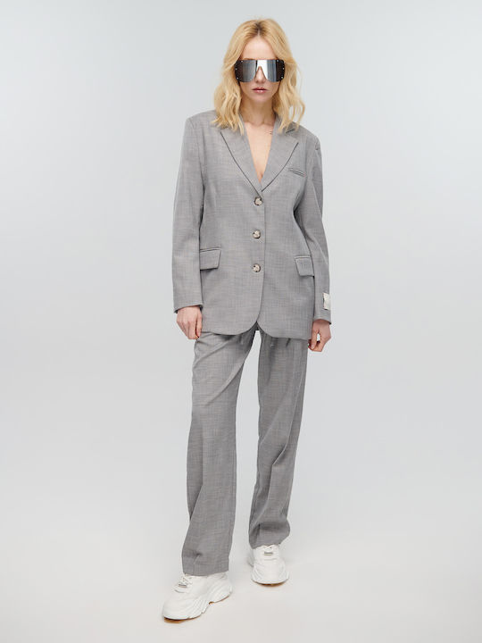 Vicolo Women's Fabric Trousers in Straight Line Gray