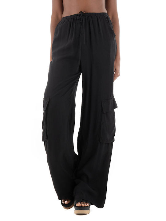 Glamorous Pantaloni de damă Satin Pantaloni cargo Negru