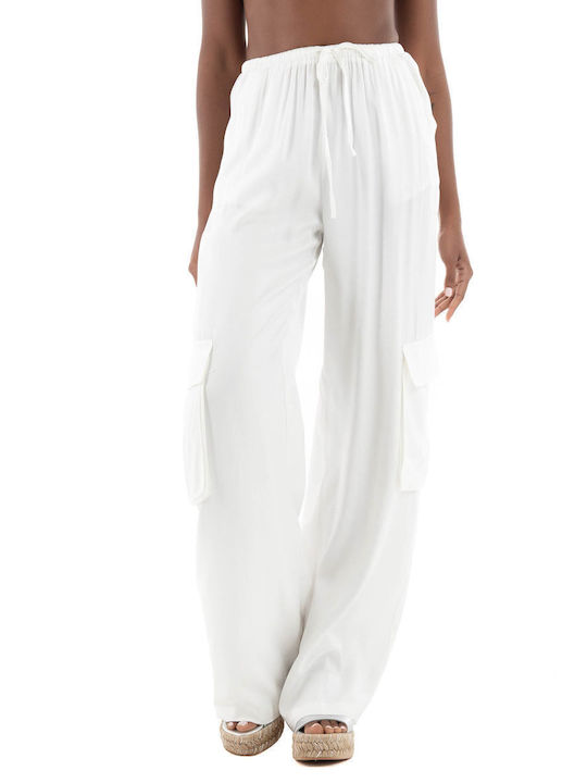 Glamorous Γυναικείο Σατέν Cargo Παντελόνι Λευκό