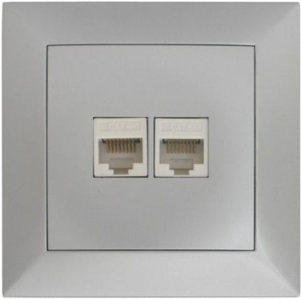 Adeleq Διπλή Πρίζα Δικτύου RJ45 με Πλαίσιο Τύπου Cat6 σε Ασημί Χρώμα 15-02006