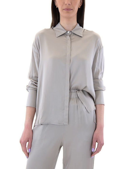 MY T Women's Satin Long Sleeve Shirt Gray