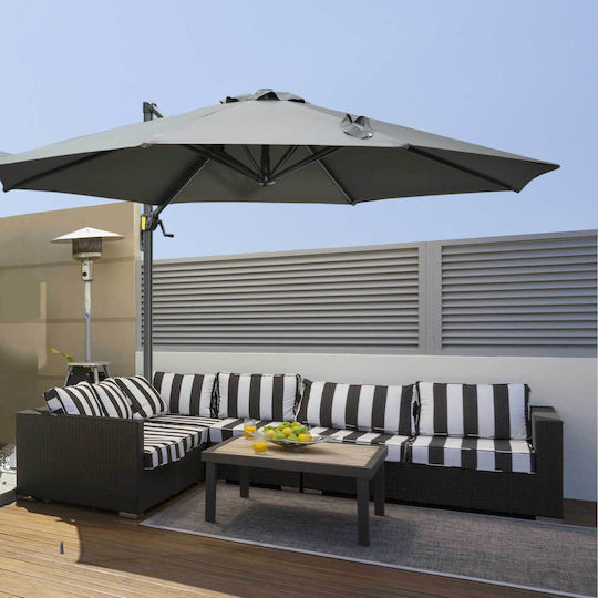 Hanging Circular Aluminum Garden Umbrella Grey Diameter 2.95m x Height 2.5m