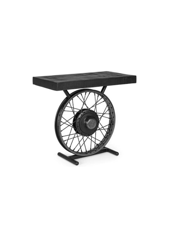 Rectangular Măsuță Auxiliară Wheel din Lemn Masiv Negru argintiu L36xP61xH56cm.