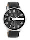 Oozoo Timepieces Ανδρικό Ρολόι 45mm Μπαταρίας με Μαύρο Δερμάτινο Λουράκι
