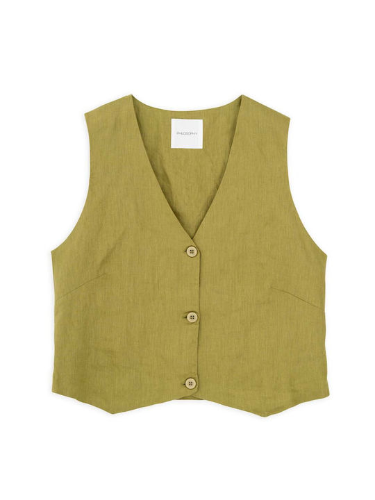 Philosophy Wear Women's Vest with Buttons Lime Green