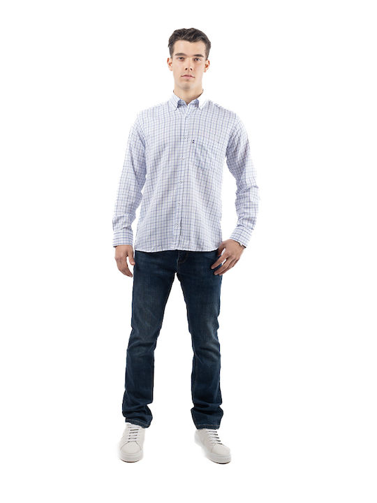 Cotton City Men's Shirt Cotton Checked White - Blue