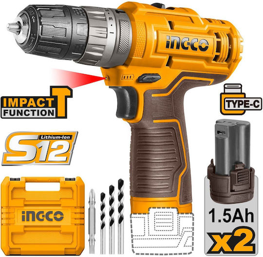 Ingco Percussive Drill Driver Battery 12V 2x1.5Ah