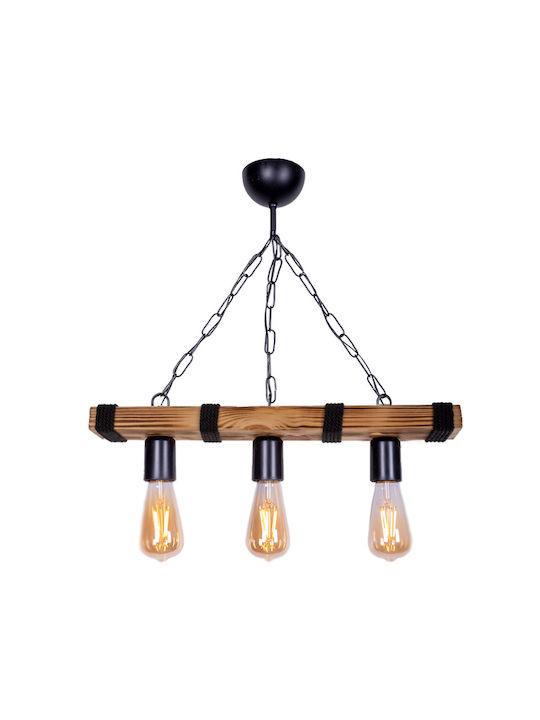 Megapap Pendant Light Three-Light with Rope for Socket E27 Black