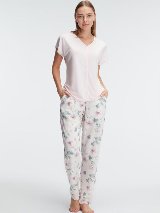 Women's Short Sleeve Long Pants Pyjama Anil 9868 PINK As shown in the picture