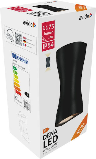 Avide AOLW12NW-DENA Wall-Mounted Outdoor Spot LED IP54 12W with Natural White Light 8.2x6.6x17.6cm