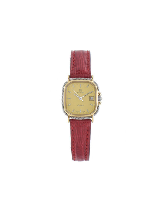 Tetra Uhr mit Gold Lederarmband