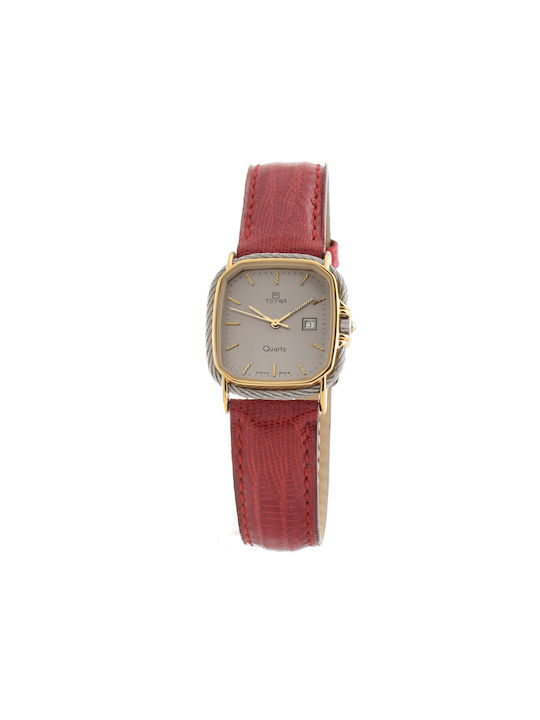 Tetra Uhr mit Rot / Rot Lederarmband