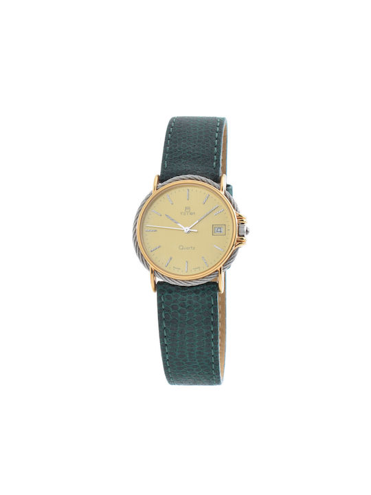 Tetra Uhr mit Gold Lederarmband