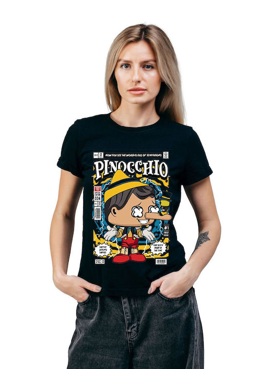 Pop Culture Pinnochio Θεματική Μπλούζα με Στάμπα Μαύρη