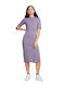 Essntl Midi Damenkleid Sommer Sportlich Kurzes Ärmel Blau