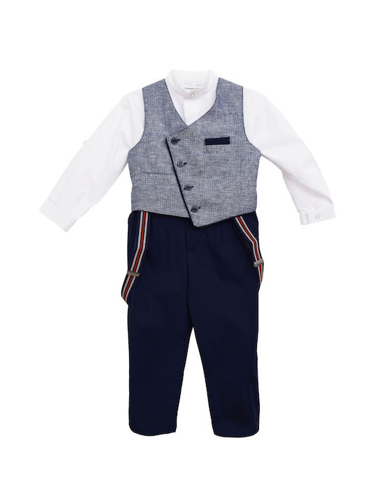 Nst Nastasia Costum De Botez Cu Vestă Pentru Băieți Kurt Lewis Albastru