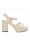 Mexx Platform Synthetic Leather Women's Sandals Beige with Chunky High Heel