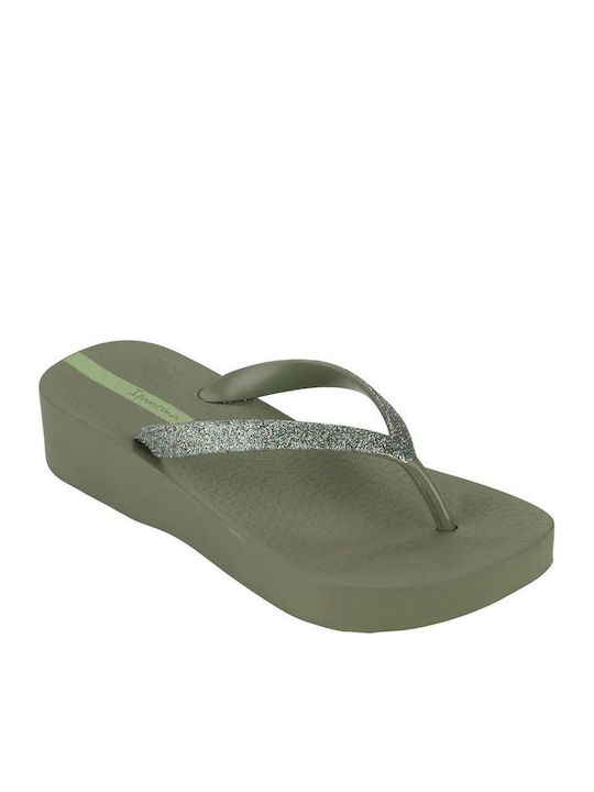 Chic Damen Zehentrenner mit Plattformen in Khaki Farbe