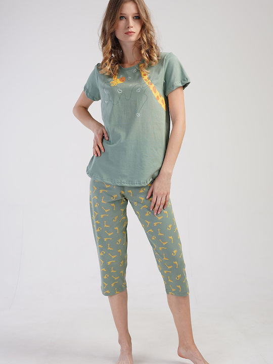 Vienetta Secret Summer Women's Pyjama Set Cotton HAKI Vienetta