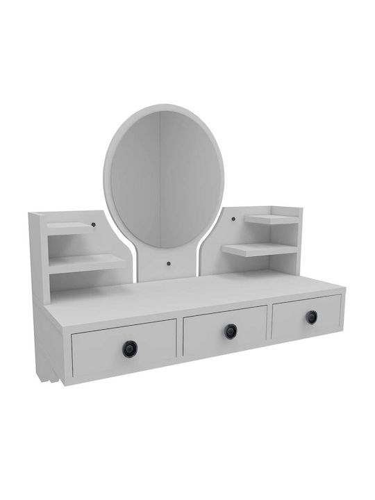Wall-mounted Makeup Dressing Table Polina Wooden White with Mirror 90x35x75cm