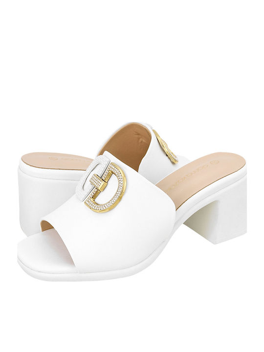 Merrion Leder Mules mit Chunky Absatz in Weiß Farbe