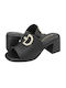 Gianna Kazakou Leder Mules mit Absatz in Schwarz Farbe