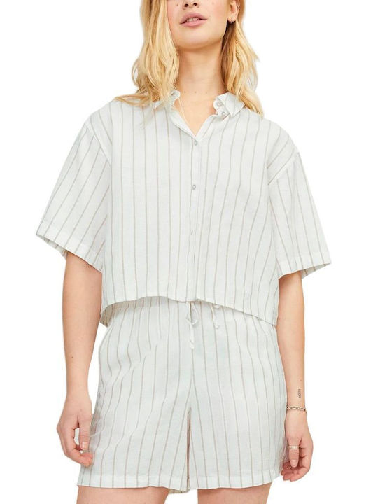 Jack & Jones Women's Linen Short Sleeve Shirt Ecru - Beige