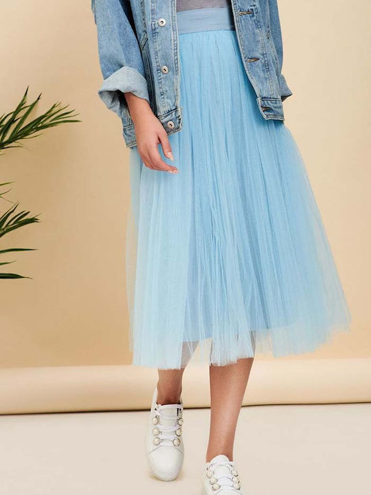 Hoch tailliert Maxi Rock mit Tüll Hellblau