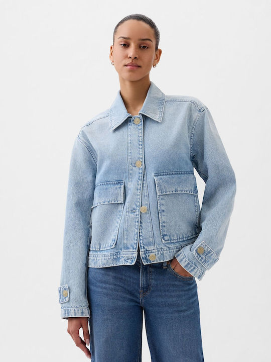 GAP Women's Long Jean Jacket for Spring or Autumn Blue