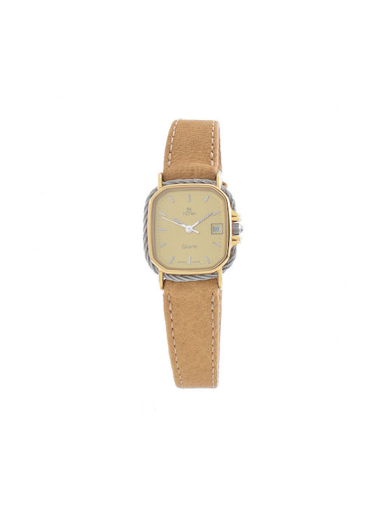 Tetra Uhr mit Gold Lederarmband