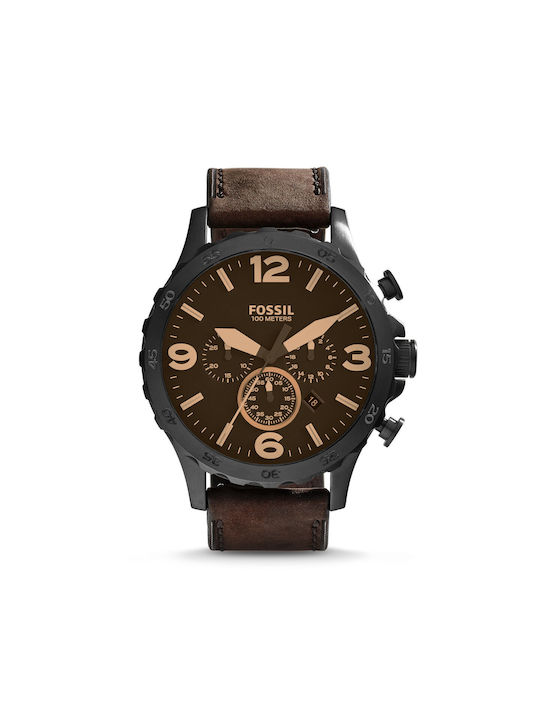 Fossil Watch Chronograph Battery with Brown Leather Strap