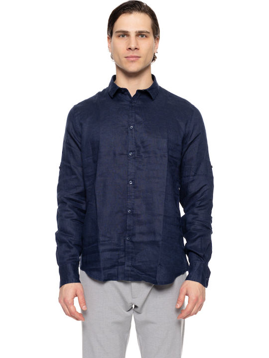 Smart Fashion Μακρυμάνικo Λινό Πουκάμισο Navy