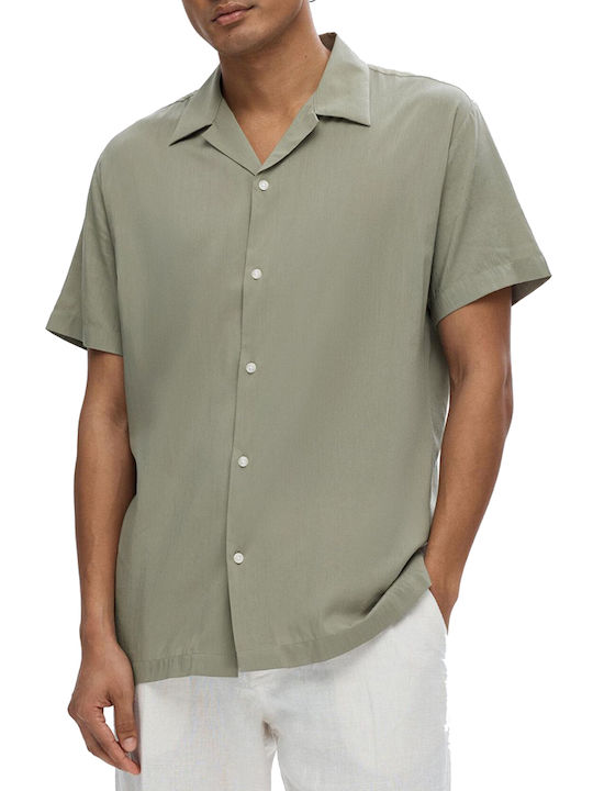 Selected Men's Shirt Short Sleeve Cotton Khaki Green