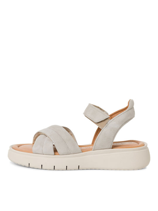 Tamaris Leder Damen Flache Sandalen in Beige Farbe